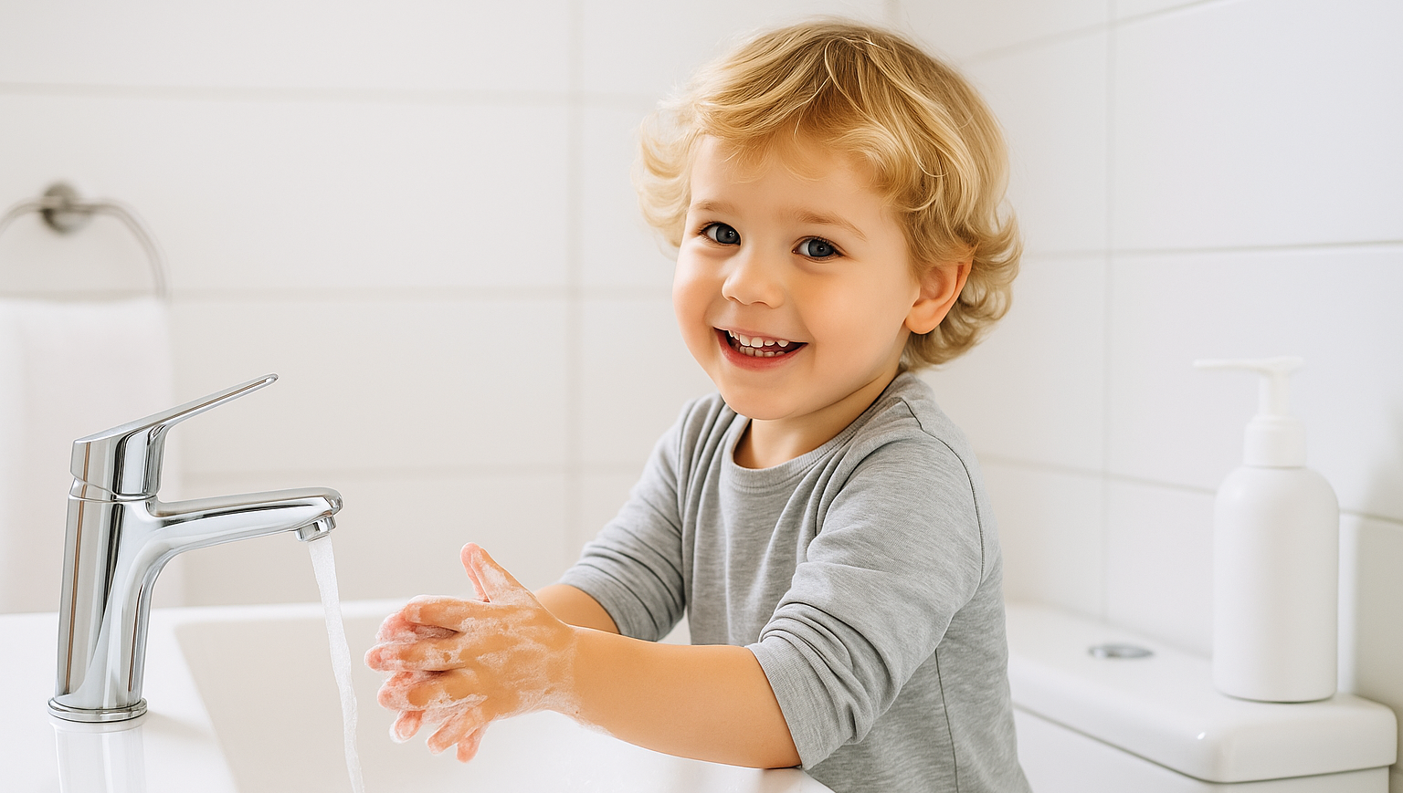 Children using hygiene printables - potty training charts, handwashing posters, and routine charts